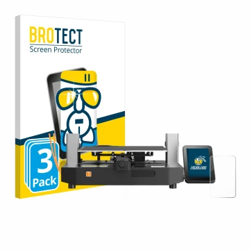 Parte frontal de un envase de producto con el logotipo de la marca BROTECT. Al lado se muestra el dispositivo Anycubic Kobra 3