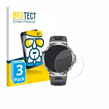 Parte frontal de un envase de producto con el logotipo de la marca BROTECT. Al lado se muestra el dispositivo Smartwatch V69 1