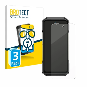 Parte frontal de un envase de producto con el logotipo de la marca BROTECT. Al lado se muestra el dispositivo Ulefone Armor 27