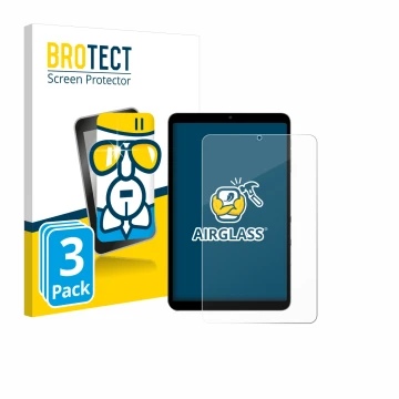 Parte frontal de un envase de producto con el logotipo de la marca BROTECT. Al lado se muestra el dispositivo Alldocube iPlay 
