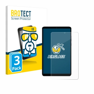 Parte frontal de un envase de producto con el logotipo de la marca BROTECT. Al lado se muestra el dispositivo Xiaomi Redmi Pad