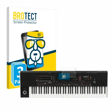 Parte frontal de un envase de producto con el logotipo de la marca BROTECT. Al lado se muestra el dispositivo KORG Pa4x con su