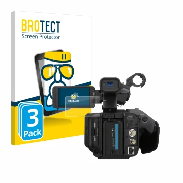 Parte frontal de un envase de producto con el logotipo de la marca BROTECT. Al lado se muestra el dispositivo Sony PXW-Z200 co