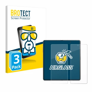 Parte frontal de un envase de producto con el logotipo de la marca BROTECT. Al lado se muestra el dispositivo Honor Magic V3 (