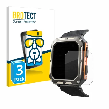 Parte frontal de un envase de producto con el logotipo de la marca BROTECT. Al lado se muestra el dispositivo Findtime Smartwa