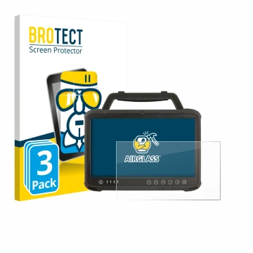 Parte frontal de un envase de producto con el logotipo de la marca BROTECT. Al lado se muestra el dispositivo Winmate M133WK c