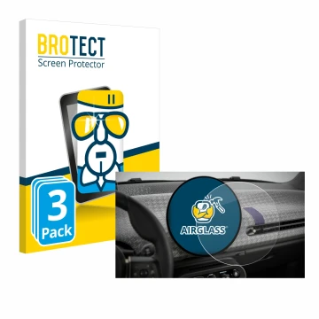 Parte frontal de un envase de producto con el logotipo de la marca BROTECT. Al lado se muestra el dispositivo Mini Cooper Elec