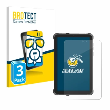 Parte frontal de un envase de producto con el logotipo de la marca BROTECT. Al lado se muestra el dispositivo Oukitel RT3 Pro 