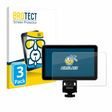 Parte frontal de un envase de producto con el logotipo de la marca BROTECT. Al lado se muestra el dispositivo Rollei Viltrox D