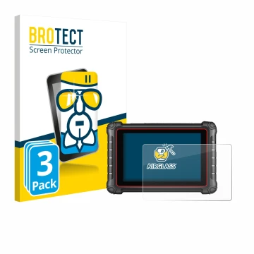 Parte frontal de un envase de producto con el logotipo de la marca BROTECT. Al lado se muestra el dispositivo Autel MK900BT co