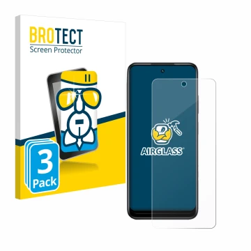 Parte frontal de un envase de producto con el logotipo de la marca BROTECT. Al lado se muestra el dispositivo Infinix Hot 30 P