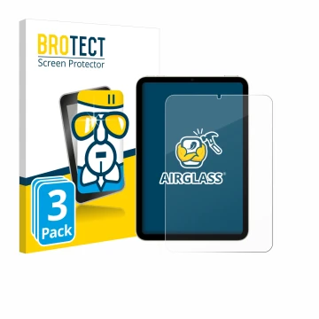 Parte frontal de un envase de producto con el logotipo de la marca BROTECT. Al lado se muestra el dispositivo Apple iPad Mini 