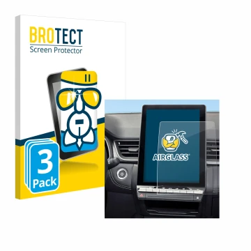 Parte frontal de un envase de producto con el logotipo de la marca BROTECT. Al lado se muestra el dispositivo Renault Symbioz 