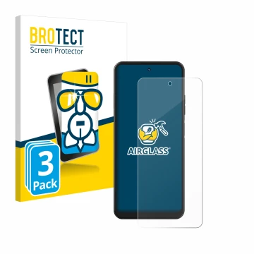Parte frontal de un envase de producto con el logotipo de la marca BROTECT. Al lado se muestra el dispositivo Hotwav Note 12 c