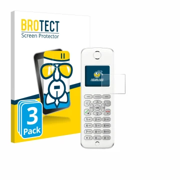 Parte frontal de un envase de producto con el logotipo de la marca BROTECT. Al lado se muestra el dispositivo AVM Fritz!Fon M2