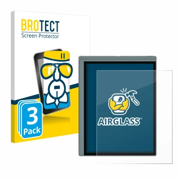 Parte frontal de un envase de producto con el logotipo de la marca BROTECT. Al lado se muestra el dispositivo Bigme B1051C con