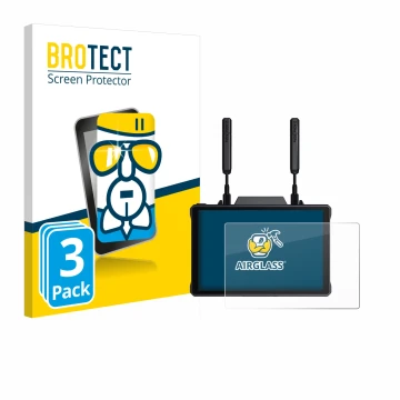 Parte frontal de un envase de producto con el logotipo de la marca BROTECT. Al lado se muestra el dispositivo Hollyland Pyro 7