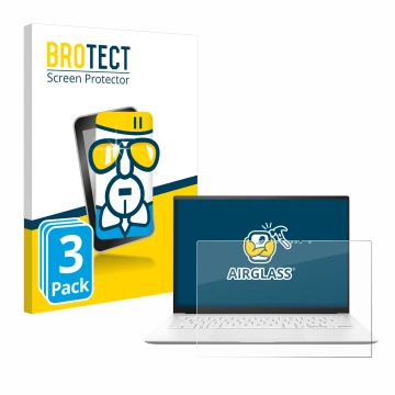 Parte frontal de un envase de producto con el logotipo de la marca BROTECT. Al lado se muestra el dispositivo ASUS ZenBook S 1