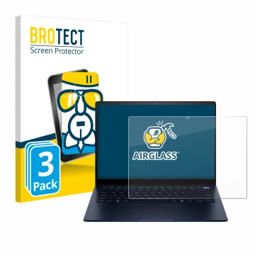 Parte frontal de un envase de producto con el logotipo de la marca BROTECT. Al lado se muestra el dispositivo HP EliteBook Ult