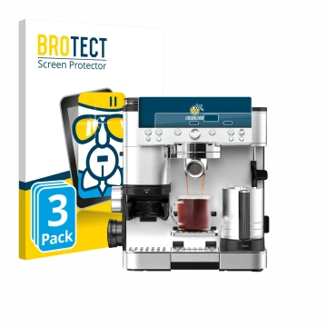 Parte frontal de un envase de producto con el logotipo de la marca BROTECT. Al lado se muestra el dispositivo Ninja Luxe Cafe 