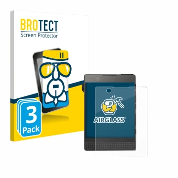Parte frontal de un envase de producto con el logotipo de la marca BROTECT. Al lado se muestra el dispositivo Light Phone 3 co