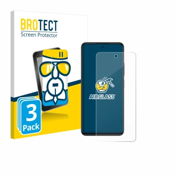 Parte frontal de un envase de producto con el logotipo de la marca BROTECT. Al lado se muestra el dispositivo ZTE Blade A75 4G