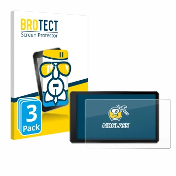 Parte frontal de un envase de producto con el logotipo de la marca BROTECT. Al lado se muestra el dispositivo Garmin Tread 2 P