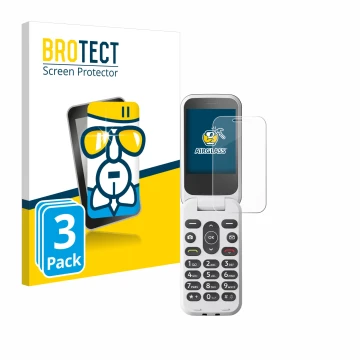 Parte frontal de un envase de producto con el logotipo de la marca BROTECT. Al lado se muestra el dispositivo Doro 2820 con su