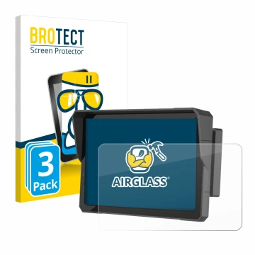 Parte frontal de un envase de producto con el logotipo de la marca BROTECT. Al lado se muestra el dispositivo Carpuride W702B 