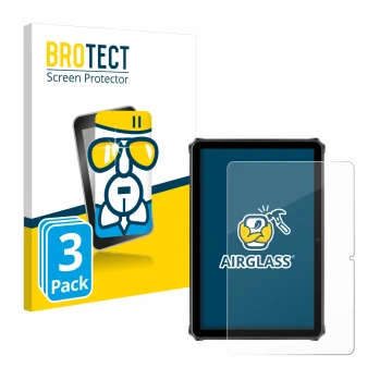 Parte frontal de un envase de producto con el logotipo de la marca BROTECT. Al lado se muestra el dispositivo Oukitel RT9 con 
