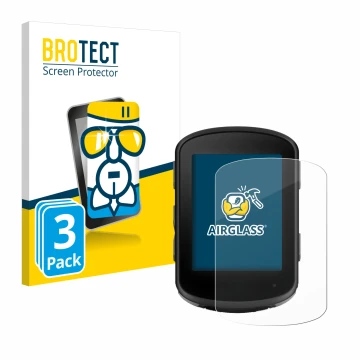 Parte frontal de un envase de producto con el logotipo de la marca BROTECT. Al lado se muestra el dispositivo Garmin Edge 840 
