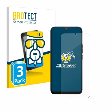 Parte frontal de un envase de producto con el logotipo de la marca BROTECT. Al lado se muestra el dispositivo Volla Phone 22 c