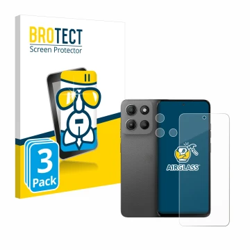 Parte frontal de un envase de producto con el logotipo de la marca BROTECT. Al lado se muestra el dispositivo Motorola Moto G1