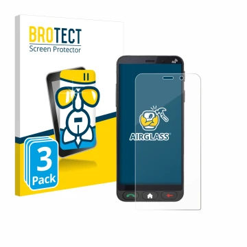 Parte frontal de un envase de producto con el logotipo de la marca BROTECT. Al lado se muestra el dispositivo Brondi Amico Ver