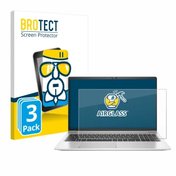 Parte frontal de un envase de producto con el logotipo de la marca BROTECT. Al lado se muestra el dispositivo HP EliteBook 650