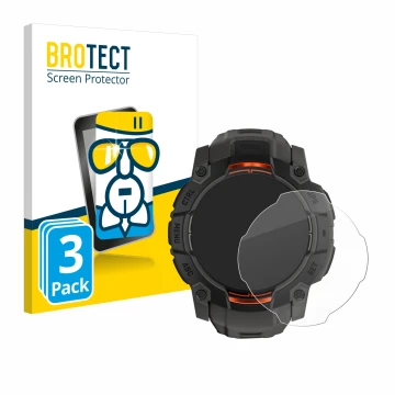 Parte frontal de un envase de producto con el logotipo de la marca BROTECT. Al lado se muestra el dispositivo Garmin Instinct 