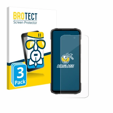 Parte frontal de un envase de producto con el logotipo de la marca BROTECT. Al lado se muestra el dispositivo Doogee Blade 10 