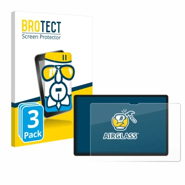 Parte frontal de un envase de producto con el logotipo de la marca BROTECT. Al lado se muestra el dispositivo Lenovo Yoga Tab 