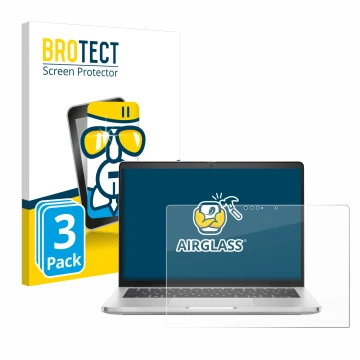 Parte frontal de un envase de producto con el logotipo de la marca BROTECT. Al lado se muestra el dispositivo Dell Pro 14 Plus