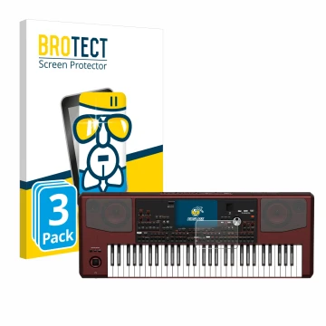 Parte frontal de un envase de producto con el logotipo de la marca BROTECT. Al lado se muestra el dispositivo KORG Pa700 con s