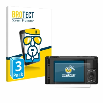 Parte frontal de un envase de producto con el logotipo de la marca BROTECT. Al lado se muestra el dispositivo Yashica City 100