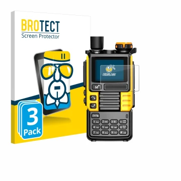 Parte frontal de un envase de producto con el logotipo de la marca BROTECT. Al lado se muestra el dispositivo Quansheng UV-K5 