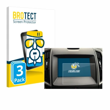 Parte frontal de un envase de producto con el logotipo de la marca BROTECT. Al lado se muestra el dispositivo Ford Galaxy Info