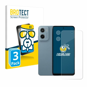 Parte frontal de un envase de producto con el logotipo de la marca BROTECT. Al lado se muestra el dispositivo Motorola Moto E1