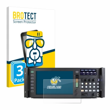 Parte frontal de un envase de producto con el logotipo de la marca BROTECT. Al lado se muestra el dispositivo Behringer Wing R