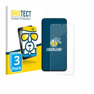 Parte frontal de un envase de producto con el logotipo de la marca BROTECT. Al lado se muestra el dispositivo Samsung Galaxy S