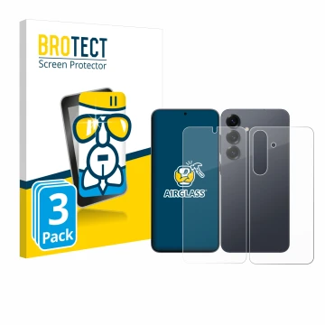 Parte frontal de un envase de producto con el logotipo de la marca BROTECT. Al lado se muestra el dispositivo Samsung Galaxy S