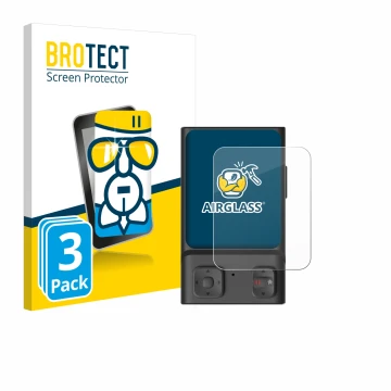 Parte frontal de un envase de producto con el logotipo de la marca BROTECT. Al lado se muestra el dispositivo Hoverair Beacon 