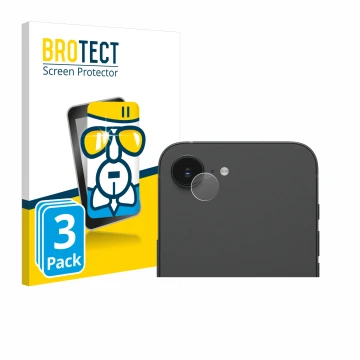 Parte frontal de un envase de producto con el logotipo de la marca BROTECT. Al lado se muestra el dispositivo Apple iPhone 16e