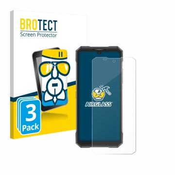 Parte frontal de un envase de producto con el logotipo de la marca BROTECT. Al lado se muestra el dispositivo Doogee S200X con